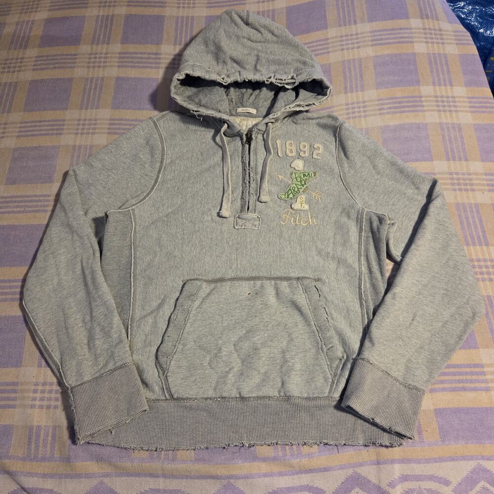 ABERCROMBIE & FITCH Jacket Mens XL Muscle Half Zip Hoodie Heavy Y2K Grunge 1/4